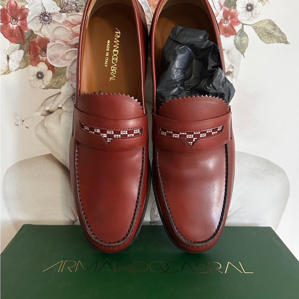 NWT Armando Cabral Men's Bolama Burgundy Leather Slip-On Loafers US 10.5 EU 43.5 - Picture 7 of 11